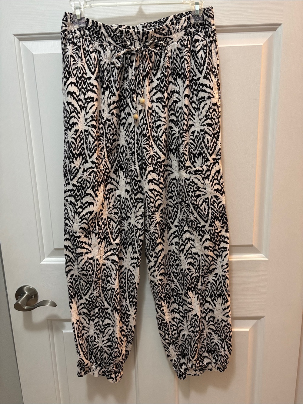 Panama Jack Print Casual Joggers Linen Rayon Stretch Waist Pants Sz Medium